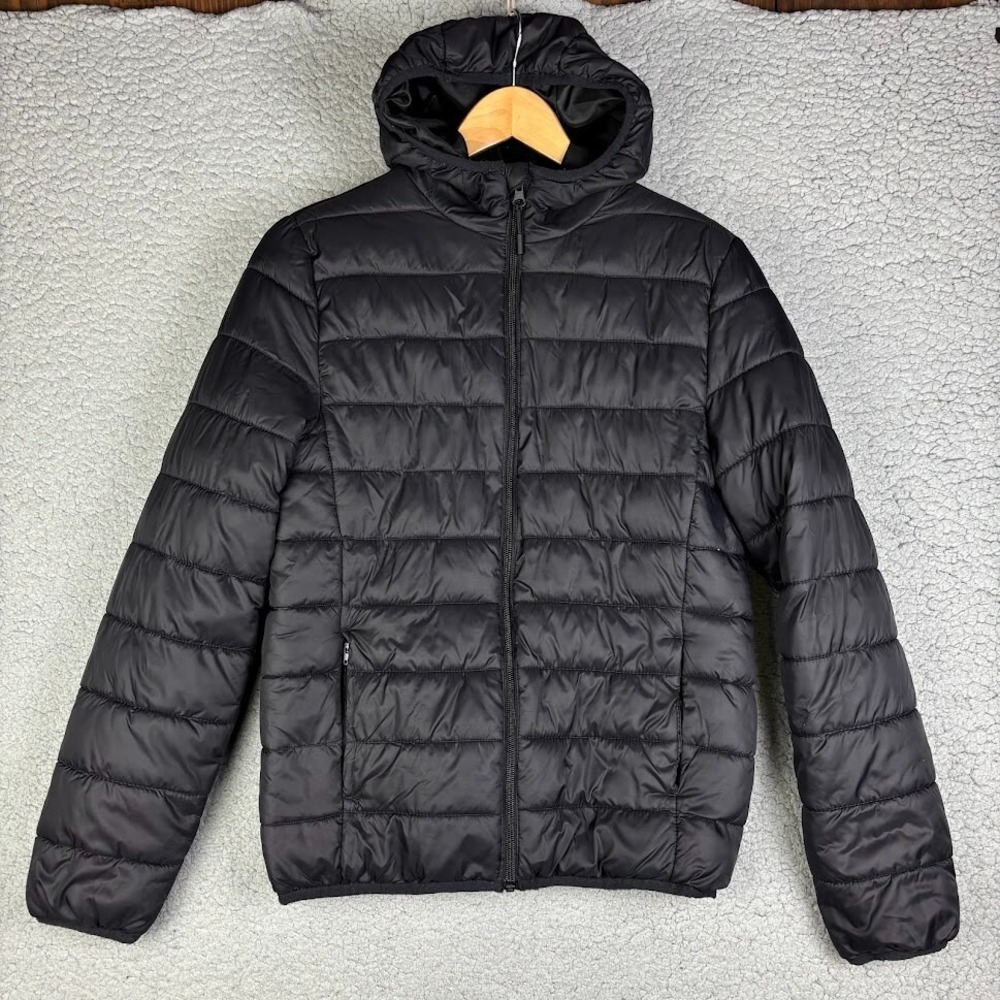 Black Puffer Jacket Women XS Primark Cares Regular Fit L Zip Pockets polyester
